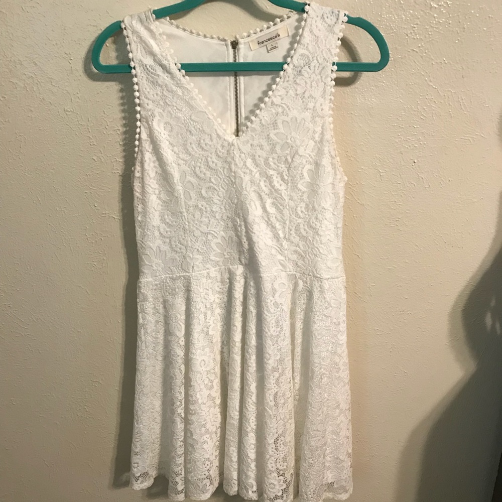 Francesca’s white lace mini dress